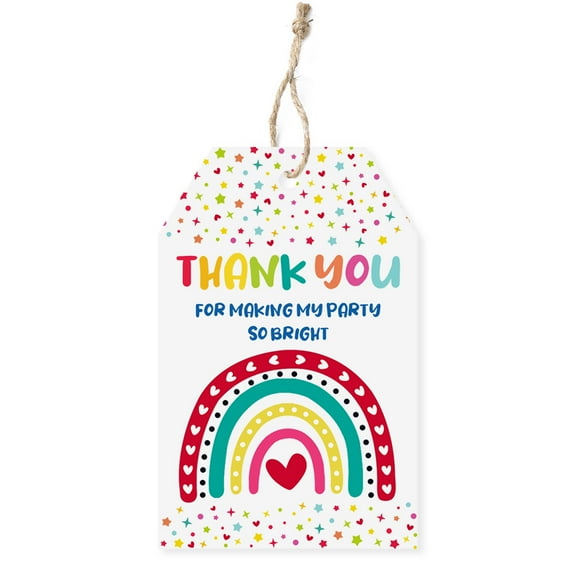 WIRESTER 50pcs Thank You Gift Tags with String – Colorful Rainbow Hearts Labels for Party & Gift Wrapping (3.3x2.2 in)