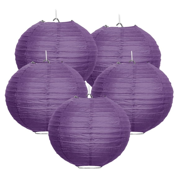 WIRESTER 5pcs Set Purple 10 inch Hanging Paper Lanterns Decorative Kit Round Paper Lanterns for Birthday Parties, Weddings