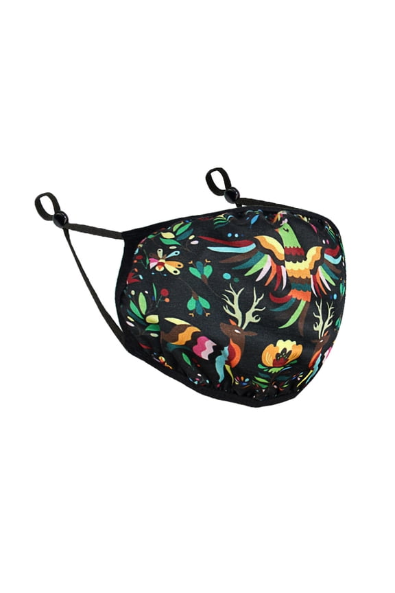 6.3" x 8.6" Reuseable Washable Polyester Cotton Mask Cover Protection For Adult, Otomi Pattern Black