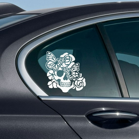 WIRESTER 6" x 4.08" Vinyl Decor Decal Car Sticker Window Auto Vehicle Decoration - Rose Skull