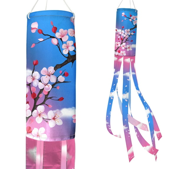 WIRESTER 60" Pink Cherry Blossoms Windsock Banner Outdoor Hanging Decor for Wall Tree Front Patio Lawn Garden
