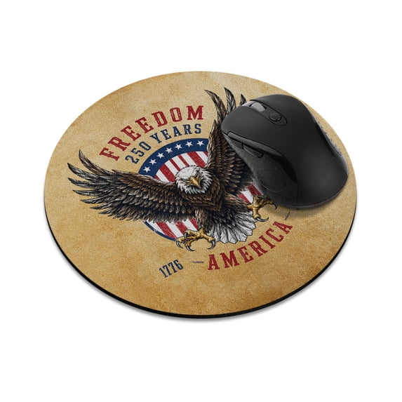WIRESTER 7.88 in Round Mouse Pad with Non-Slip Rubber Base for Computers, Laptop, Office & Home - Vintage 250 Years of Freedom US Eagle Patriotic America 1776-2026