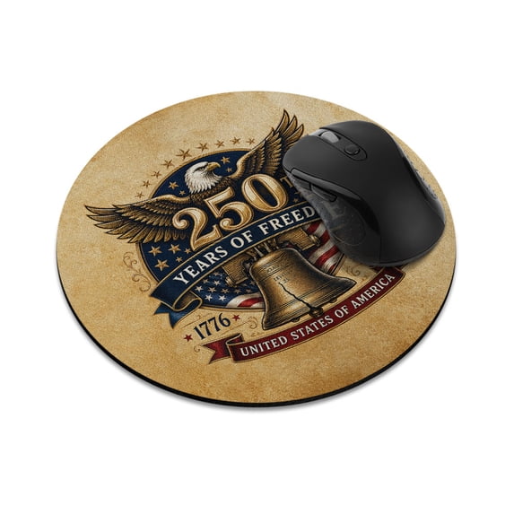 WIRESTER 7.88 in Round Mouse Pad with Non-Slip Rubber Base for Computers, Laptop, Office & Home - Vintage 250th Anniversary 250 Years of Freedom Patriotic USA 1776-2026