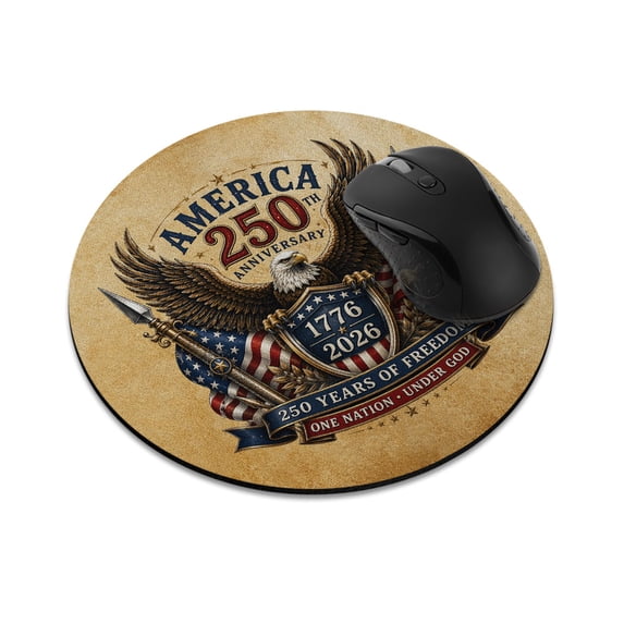 WIRESTER 7.88 in Round Mouse Pad with Non-Slip Rubber Base for Computers, Laptop, Office & Home - Vintage America 250th Anniversary, 250 Years of Freedom Patriotic USA Design