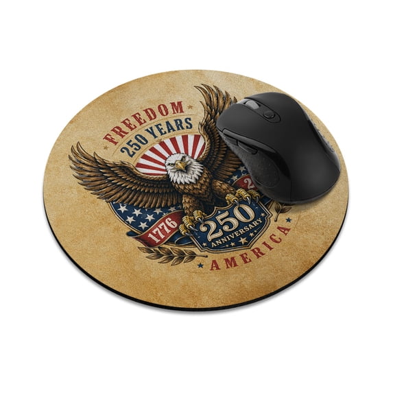 WIRESTER 7.88 in Round Mouse Pad with Non-Slip Rubber Base for Computers, Laptop, Office & Home - Vintage Freedom 250th Anniversary Patriotic American Flag USA 1776-2026