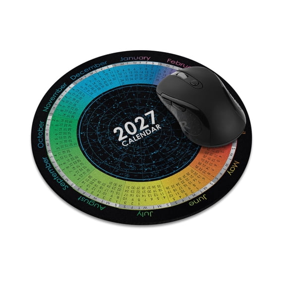 WIRESTER 7.88 in Round Mouse Pad with Non-Slip Rubber Base for Computers, Laptop, Office & Home – 2027 Calendar