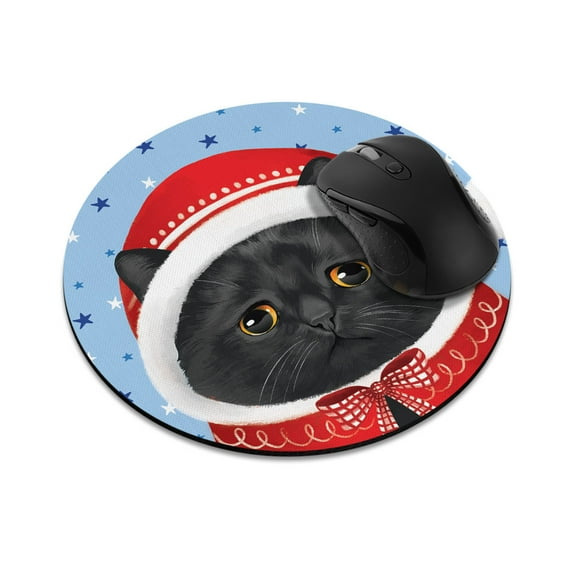 WIRESTER 7.88 in Round Mouse Pad with Non-Slip Rubber Base for Computers, Laptop, Office & Home - Black Boombay Cat Sad