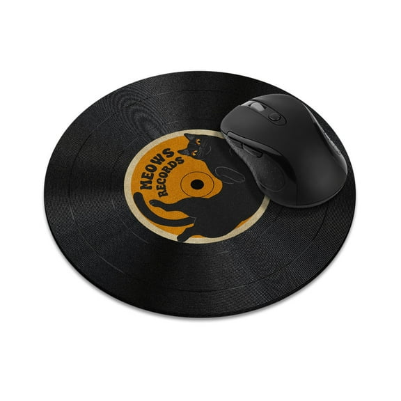 WIRESTER 7.88 in Round Mouse Pad with Non-Slip Rubber Base for Computers, Laptop, Office & Home - Black Cat Meows Records