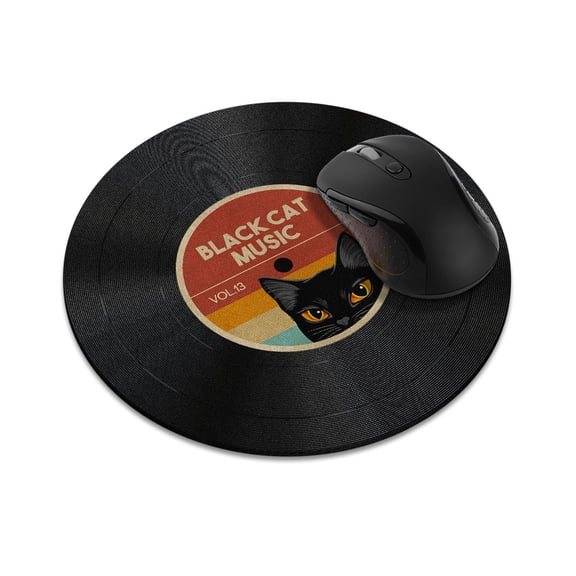WIRESTER 7.88 in Round Mouse Pad with Non-Slip Rubber Base for Computers, Laptop, Office & Home - Black Cat Music Vol.13