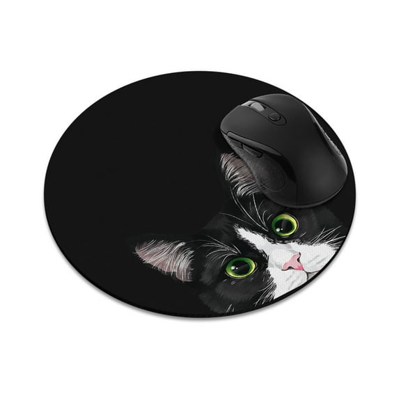 WIRESTER 7.88 in Round Mouse Pad with Non-Slip Rubber Base for Computers, Laptop, Office & Home - Black White Tuxedo Cat