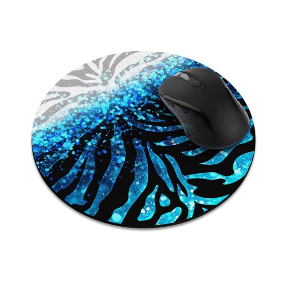 WIRESTER 7.88 in Round Mouse Pad with Non-Slip Rubber Base for Computers, Laptop, Office & Home - Blue Glitter With Black Blue Glitter Zebra