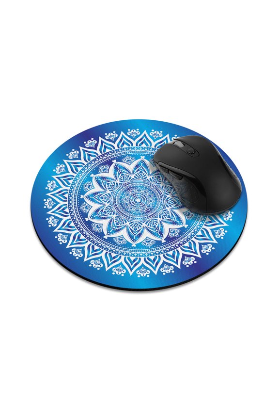 WIRESTER 7.88 in Round Mouse Pad with Non-Slip Rubber Base for Computers, Laptop, Office & Home - Blue & White Mandala