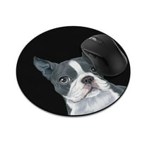 WIRESTER 7.88 in Round Mouse Pad with Non-Slip Rubber Base for Computers, Laptop, Office & Home - Boston Terrier Blue and White Dog