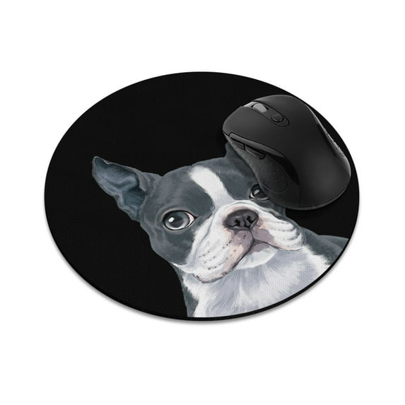 WIRESTER 7.88 in Round Mouse Pad with Non-Slip Rubber Base for Computers, Laptop, Office & Home - Boston Terrier Blue and White Dog