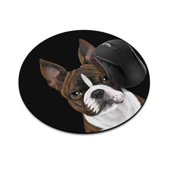 WIRESTER 7.88 in Round Mouse Pad with Non-Slip Rubber Base for Computers, Laptop, Office & Home - Boston Terrier Brindle Dog