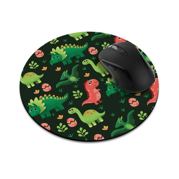 WIRESTER 7.88 in Round Mouse Pad with Non-Slip Rubber Base for Computers, Laptop, Office & Home - Cartoon Dinosaurs