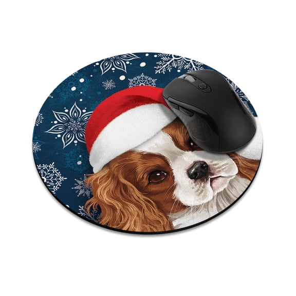 WIRESTER 7.88 in Round Mouse Pad with Non-Slip Rubber Base for Computers, Laptop, Office & Home - Cavalier King Charles Spaniels Dog Sad