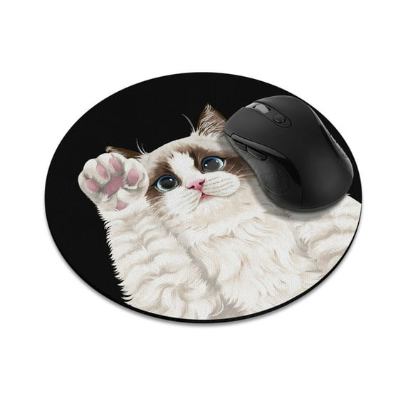 WIRESTER 7.88 in Round Mouse Pad with Non-Slip Rubber Base for Computers, Laptop, Office & Home - Chocolate Bicolor Ragdoll Cat Paws Up