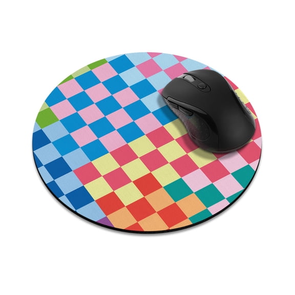 WIRESTER 7.88 in Round Mouse Pad with Non-Slip Rubber Base for Computers, Laptop, Office & Home - Colorful Checkered Pattern S1