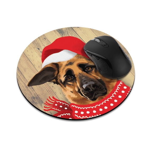 WIRESTER 7.88 in Round Mouse Pad with Non-Slip Rubber Base for Computers, Laptop, Office & Home - German Shepherd Happy