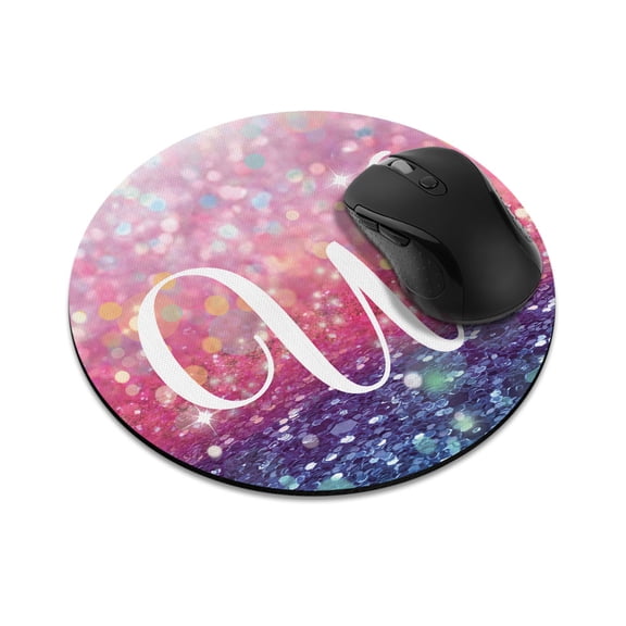 WIRESTER 7.88 in Round Mouse Pad with Non-Slip Rubber Base for Computers, Laptop, Office & Home - Gliter Pink Blue W