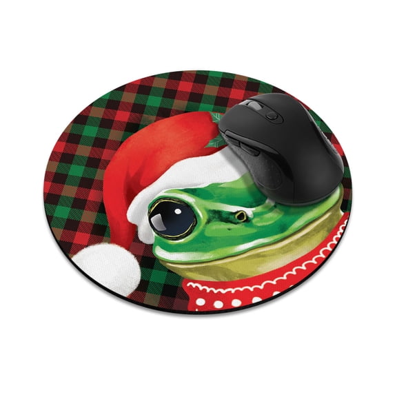 WIRESTER 7.88 in Round Mouse Pad with Non-Slip Rubber Base for Computers, Laptop, Office & Home - Green Frog Happy