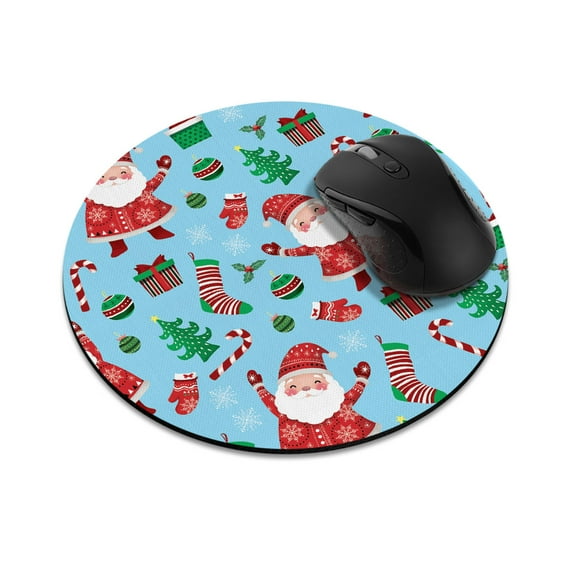 WIRESTER 7.88 in Round Mouse Pad with Non-Slip Rubber Base for Computers, Laptop, Office & Home - Light Blue Happy Santa Christmas Pattern
