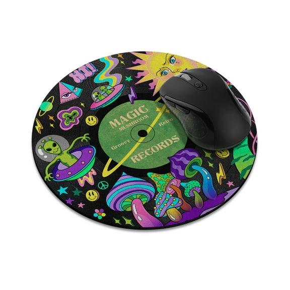 WIRESTER 7.88 in Round Mouse Pad with Non-Slip Rubber Base for Computers, Laptop, Office & Home - Magic Mushrooms Records