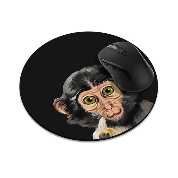 WIRESTER 7.88 in Round Mouse Pad with Non-Slip Rubber Base for Computers, Laptop, Office & Home - Monkey with Banana