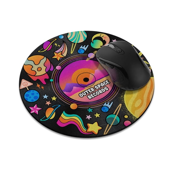 WIRESTER 7.88 in Round Mouse Pad with Non-Slip Rubber Base for Computers, Laptop, Office & Home - Outer Space Records
