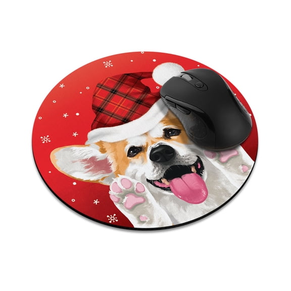 WIRESTER 7.88 in Round Mouse Pad with Non-Slip Rubber Base for Computers, Laptop, Office & Home - Pembroke Welsh Corgi Happy