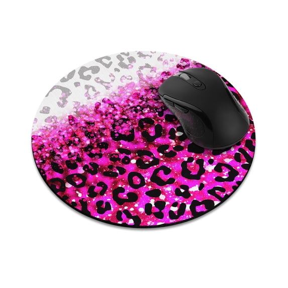 WIRESTER 7.88 in Round Mouse Pad with Non-Slip Rubber Base for Computers, Laptop, Office & Home - Pink Glitter With Black Pink Leopard