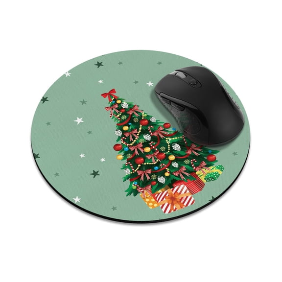 WIRESTER 7.88 in Round Mouse Pad with Non-Slip Rubber Base for Computers, Laptop, Office & Home - Presents Under The Green Christmas Tree