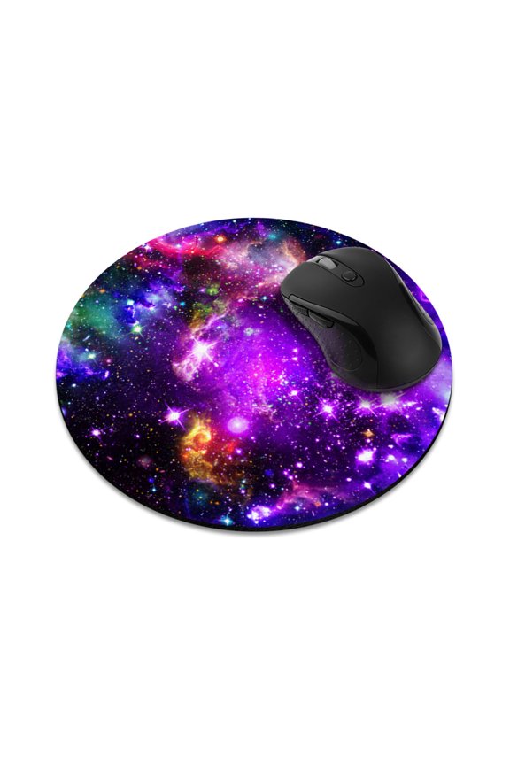 WIRESTER 7.88 in Round Mouse Pad with Non-Slip Rubber Base for Computers, Laptop, Office & Home - Purple Nebula Galaxy