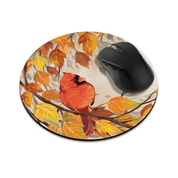 WIRESTER 7.88 in Round Mouse Pad with Non-Slip Rubber Base for Computers, Laptop, Office & Home - Red Cardinal Bird In Autumn
