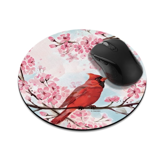 WIRESTER 7.88 in Round Mouse Pad with Non-Slip Rubber Base for Computers, Laptop, Office & Home - Red Cardinal Bird In Spring