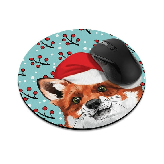 WIRESTER 7.88 in Round Mouse Pad with Non-Slip Rubber Base for Computers, Laptop, Office & Home - Red Fox Happy