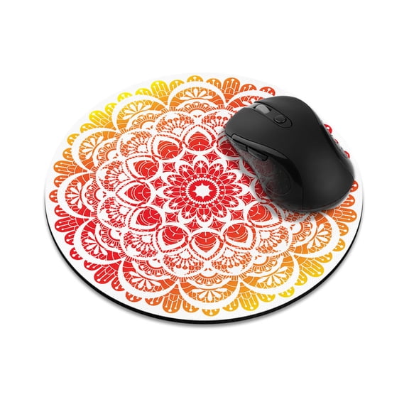 WIRESTER 7.88 in Round Mouse Pad with Non-Slip Rubber Base for Computers, Laptop, Office & Home - Red Orange Mandala