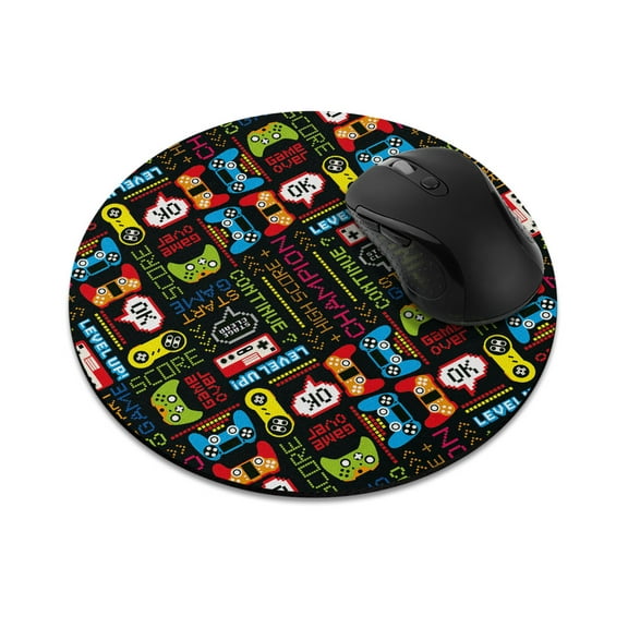 WIRESTER 7.88 in Round Mouse Pad with Non-Slip Rubber Base for Computers, Laptop, Office & Home - Retro Game Text Pattern