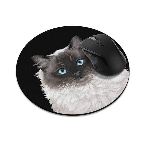 WIRESTER 7.88 in Round Mouse Pad with Non-Slip Rubber Base for Computers, Laptop, Office & Home - Seal Point Ragdoll Cat
