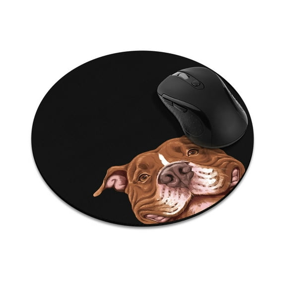 WIRESTER 7.88 in Round Mouse Pad with Non-Slip Rubber Base for Computers, Laptop, Office & Home - Smiling Red Pit Bull Dog