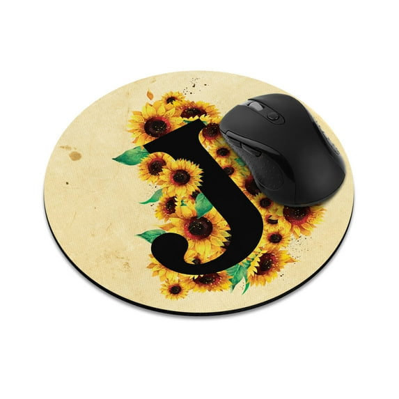 WIRESTER 7.88 in Round Mouse Pad with Non-Slip Rubber Base for Computers, Laptop, Office & Home - Sunflower Vintage J