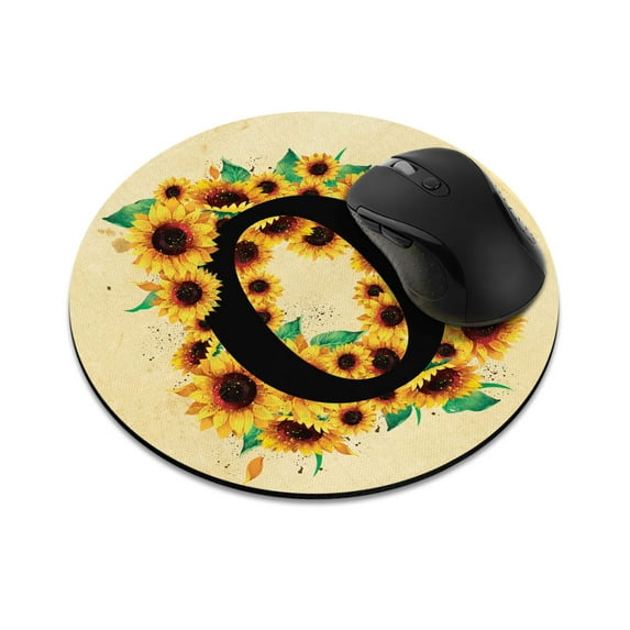 WIRESTER 7.88 in Round Mouse Pad with Non-Slip Rubber Base for Computers, Laptop, Office & Home - Sunflower Vintage O