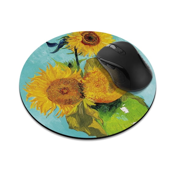 WIRESTER 7.88 in Round Mouse Pad with Non-Slip Rubber Base for Computers, Laptop, Office & Home - Sunflowers Blue By Van Gogh
