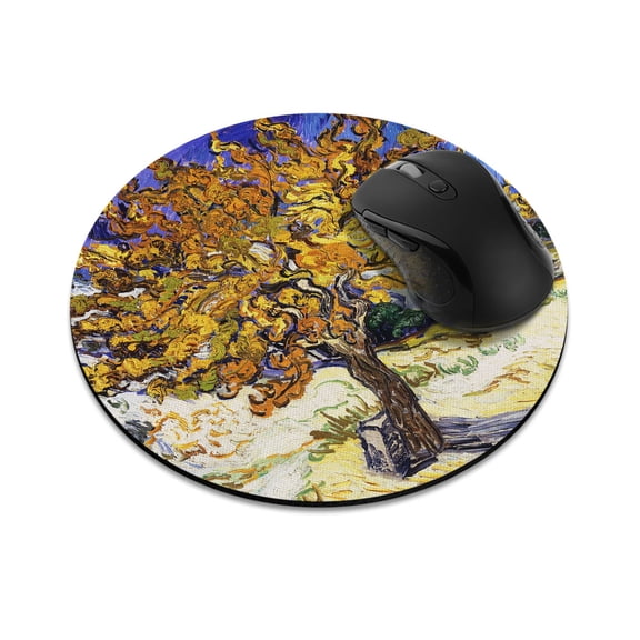 WIRESTER 7.88 in Round Mouse Pad with Non-Slip Rubber Base for Computers, Laptop, Office & Home - Van Gogh Mulberry