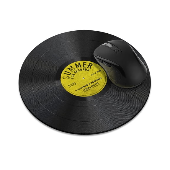 WIRESTER 7.88 in Round Mouse Pad with Non-Slip Rubber Base for Computers, Laptop, Office & Home - Vintage Vinyl Record Yellow