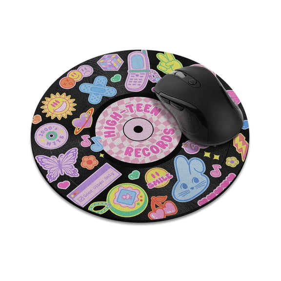 WIRESTER 7.88 in Round Mouse Pad with Non-Slip Rubber Base for Computers, Laptop, Office & Home - Y2K High-Teen Records