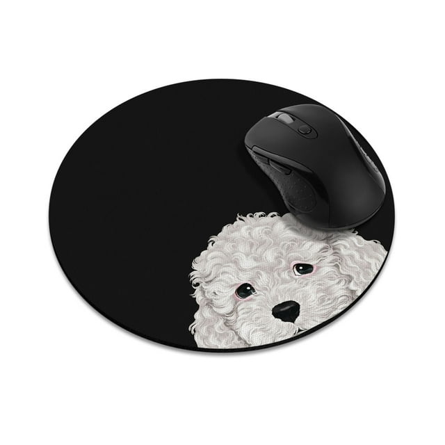 WIRESTER 7.88 inches Round Standard Mouse Pad, Non-Slip Mouse Pad for Home, Office, and Gaming Desk - White Toy Poodle