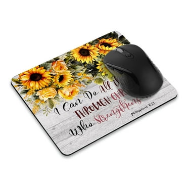 WIRESTER 8.66x7.08 in Rectangle Mouse Pad with Non-Slip Rubber Base for Computers, Laptop, Office & Home - Philippians 4:13 Vintage Sunflowers On White Wood Look Background