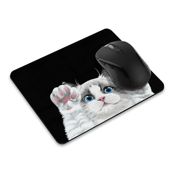 WIRESTER 8.66x7.08 in Rectangle Mouse Pad with Non-Slip Rubber Base for Computers, Laptop, Office & Home - Animal White Silver Point Ragdoll Cat Paws Up